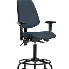 Vinyl Chair - Medium Bench Height with Round Tube Base, Medium Back, Adjustable Arms, & Casters in Imperial Blue Trailblazer Vinyl - VMBCH-MB-RT-T0-A1-RC-8582
