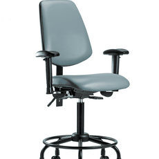 Vinyl Chair - Medium Bench Height with Round Tube Base, Medium Back, Adjustable Arms, & Casters in Storm Supernova Vinyl - VMBCH-MB-RT-T0-A1-RC-8822