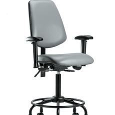 Vinyl Chair - Medium Bench Height with Round Tube Base, Medium Back, Adjustable Arms, & Casters in Sterling Supernova Vinyl - VMBCH-MB-RT-T0-A1-RC-8840