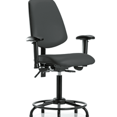 Vinyl Chair - Medium Bench Height with Round Tube Base, Medium Back, Adjustable Arms, & Stationary Glides in Charcoal Trailblazer Vinyl - VMBCH-MB-RT-T0-A1-RG-8605