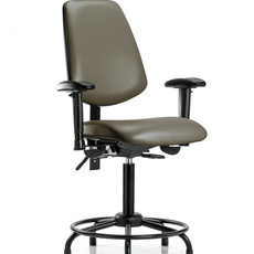 Vinyl Chair - Medium Bench Height with Round Tube Base, Medium Back, Adjustable Arms, & Stationary Glides in Taupe Supernova Vinyl - VMBCH-MB-RT-T0-A1-RG-8809