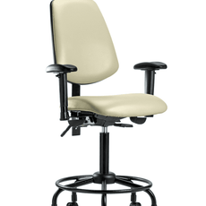 Vinyl Chair - Medium Bench Height with Round Tube Base, Medium Back, Seat Tilt, Adjustable Arms, & Casters in Adobe White Trailblazer Vinyl - VMBCH-MB-RT-T1-A1-RC-8501