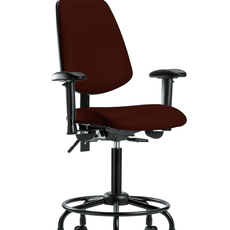 Vinyl Chair - Medium Bench Height with Round Tube Base, Medium Back, Seat Tilt, Adjustable Arms, & Casters in Burgundy Trailblazer Vinyl - VMBCH-MB-RT-T1-A1-RC-8569