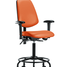 Vinyl Chair - Medium Bench Height with Round Tube Base, Medium Back, Seat Tilt, Adjustable Arms, & Casters in Orange Kist Trailblazer Vinyl - VMBCH-MB-RT-T1-A1-RC-8613