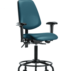 Vinyl Chair - Medium Bench Height with Round Tube Base, Medium Back, Seat Tilt, Adjustable Arms, & Casters in Marine Blue Supernova Vinyl - VMBCH-MB-RT-T1-A1-RC-8801