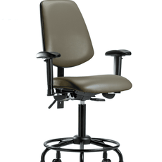 Vinyl Chair - Medium Bench Height with Round Tube Base, Medium Back, Seat Tilt, Adjustable Arms, & Casters in Taupe Supernova Vinyl - VMBCH-MB-RT-T1-A1-RC-8809
