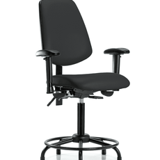 Vinyl Chair - Medium Bench Height with Round Tube Base, Medium Back, Seat Tilt, Adjustable Arms, & Stationary Glides in Black Trailblazer Vinyl - VMBCH-MB-RT-T1-A1-RG-8540
