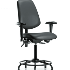 Vinyl Chair - Medium Bench Height with Round Tube Base, Medium Back, Seat Tilt, Adjustable Arms, & Stationary Glides in Carbon Supernova Vinyl - VMBCH-MB-RT-T1-A1-RG-8823