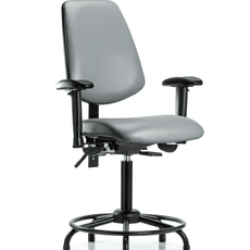 Vinyl Chair - Medium Bench Height with Round Tube Base, Medium Back, Seat Tilt, Adjustable Arms, & Stationary Glides in Sterling Supernova Vinyl - VMBCH-MB-RT-T1-A1-RG-8840