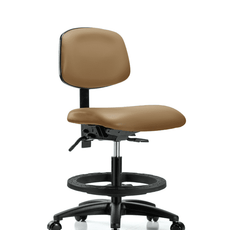 Vinyl Chair - Medium Bench Height with Black Foot Ring & Casters in Taupe Trailblazer Vinyl - VMBCH-RG-T0-A0-BF-RC-8584