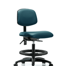 Vinyl Chair - Medium Bench Height with Black Foot Ring & Casters in Marine Blue Supernova Vinyl - VMBCH-RG-T0-A0-BF-RC-8801