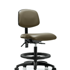 Vinyl Chair - Medium Bench Height with Black Foot Ring & Casters in Taupe Supernova Vinyl - VMBCH-RG-T0-A0-BF-RC-8809