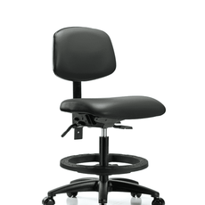 Vinyl Chair - Medium Bench Height with Black Foot Ring & Casters in Carbon Supernova Vinyl - VMBCH-RG-T0-A0-BF-RC-8823