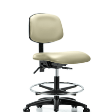Vinyl Chair - Medium Bench Height with Chrome Foot Ring & Casters in Adobe White Trailblazer Vinyl - VMBCH-RG-T0-A0-CF-RC-8501