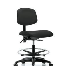 Vinyl Chair - Medium Bench Height with Chrome Foot Ring & Casters in Black Trailblazer Vinyl - VMBCH-RG-T0-A0-CF-RC-8540