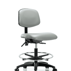 Vinyl Chair - Medium Bench Height with Chrome Foot Ring & Casters in Dove Trailblazer Vinyl - VMBCH-RG-T0-A0-CF-RC-8567
