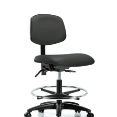 Vinyl Chair - Medium Bench Height with Chrome Foot Ring & Casters in Charcoal Trailblazer Vinyl - VMBCH-RG-T0-A0-CF-RC-8605