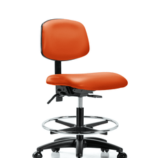 Vinyl Chair - Medium Bench Height with Chrome Foot Ring & Casters in Orange Kist Trailblazer Vinyl - VMBCH-RG-T0-A0-CF-RC-8613