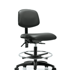 Vinyl Chair - Medium Bench Height with Chrome Foot Ring & Casters in Carbon Supernova Vinyl - VMBCH-RG-T0-A0-CF-RC-8823