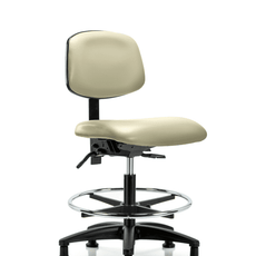 Vinyl Chair - Medium Bench Height with Chrome Foot Ring & Stationary Glides in Adobe White Trailblazer Vinyl - VMBCH-RG-T0-A0-CF-RG-8501