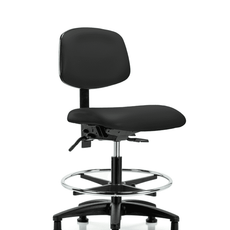 Vinyl Chair - Medium Bench Height with Chrome Foot Ring & Stationary Glides in Black Trailblazer Vinyl - VMBCH-RG-T0-A0-CF-RG-8540