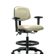 Vinyl Chair - Medium Bench Height with Adjustable Arms, Black Foot Ring, & Casters in Adobe White Trailblazer Vinyl - VMBCH-RG-T0-A1-BF-RC-8501