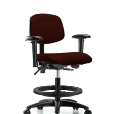 Vinyl Chair - Medium Bench Height with Adjustable Arms, Black Foot Ring, & Casters in Burgundy Trailblazer Vinyl - VMBCH-RG-T0-A1-BF-RC-8569