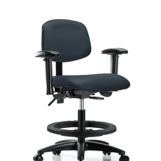 Vinyl Chair - Medium Bench Height with Adjustable Arms, Black Foot Ring, & Casters in Imperial Blue Trailblazer Vinyl - VMBCH-RG-T0-A1-BF-RC-8582