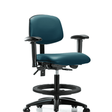 Vinyl Chair - Medium Bench Height with Adjustable Arms, Black Foot Ring, & Casters in Marine Blue Supernova Vinyl - VMBCH-RG-T0-A1-BF-RC-8801
