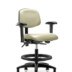 Vinyl Chair - Medium Bench Height with Adjustable Arms, Black Foot Ring, & Stationary Glides in Adobe White Trailblazer Vinyl - VMBCH-RG-T0-A1-BF-RG-8501