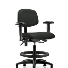Vinyl Chair - Medium Bench Height with Adjustable Arms, Black Foot Ring, & Stationary Glides in Black Trailblazer Vinyl - VMBCH-RG-T0-A1-BF-RG-8540