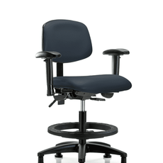 Vinyl Chair - Medium Bench Height with Adjustable Arms, Black Foot Ring, & Stationary Glides in Imperial Blue Trailblazer Vinyl - VMBCH-RG-T0-A1-BF-RG-8582