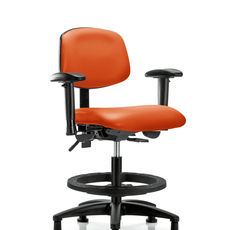 Vinyl Chair - Medium Bench Height with Adjustable Arms, Black Foot Ring, & Stationary Glides in Orange Kist Trailblazer Vinyl - VMBCH-RG-T0-A1-BF-RG-8613