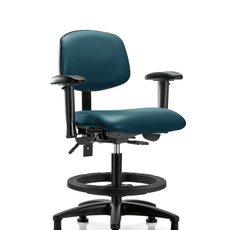 Vinyl Chair - Medium Bench Height with Adjustable Arms, Black Foot Ring, & Stationary Glides in Marine Blue Supernova Vinyl - VMBCH-RG-T0-A1-BF-RG-8801