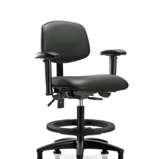 Vinyl Chair - Medium Bench Height with Adjustable Arms, Black Foot Ring, & Stationary Glides in Carbon Supernova Vinyl - VMBCH-RG-T0-A1-BF-RG-8823