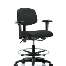 Vinyl Chair - Medium Bench Height with Adjustable Arms, Chrome Foot Ring, & Casters in Black Trailblazer Vinyl - VMBCH-RG-T0-A1-CF-RC-8540