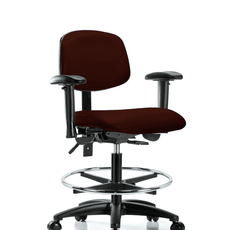 Vinyl Chair - Medium Bench Height with Adjustable Arms, Chrome Foot Ring, & Casters in Burgundy Trailblazer Vinyl - VMBCH-RG-T0-A1-CF-RC-8569