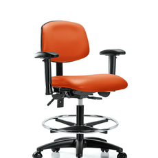 Vinyl Chair - Medium Bench Height with Adjustable Arms, Chrome Foot Ring, & Casters in Orange Kist Trailblazer Vinyl - VMBCH-RG-T0-A1-CF-RC-8613