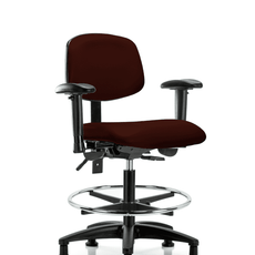 Vinyl Chair - Medium Bench Height with Adjustable Arms, Chrome Foot Ring, & Stationary Glides in Burgundy Trailblazer Vinyl - VMBCH-RG-T0-A1-CF-RG-8569