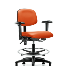 Vinyl Chair - Medium Bench Height with Adjustable Arms, Chrome Foot Ring, & Stationary Glides in Orange Kist Trailblazer Vinyl - VMBCH-RG-T0-A1-CF-RG-8613