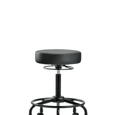 Vinyl Stool without Back - Medium Bench Height with Round Tube Base & Casters in Carbon Supernova Vinyl - VMBSO-RT-RC-8823