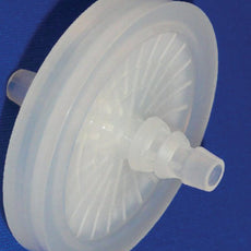 PTFE inline membrane filter, 50mm dia, porosity 0.45µm, STERILE filter with 1/4" to 3/8” barb ports, 10 pack - IWT-ES10502