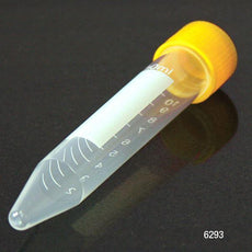Centrifuge Tube, 10mL, with Attached Yellow PP Screw Cap, PP, Printed Graduations, STERILE, 100/Bag, 10 Bags/Unit-6293