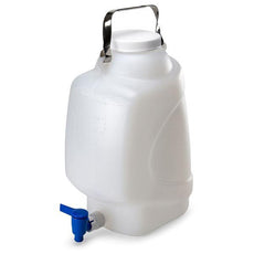 Carboy, Rectangular with Spigot and Handle, HDPE, White PP Screwcap, 10 Liter, Molded Graduations-7310010