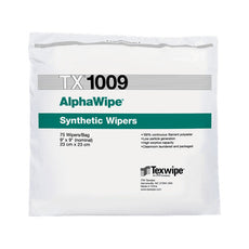 Texwipe Alpha Wipe 9" x 9" polyester wipers, Non-Sterile , Hand Stacked, 1500 wipers/Cs - TX1009