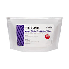 Texwipe Sterile VERTEX Prewet Wiper, IPA 9" x 9"  Sealed edge, 125 wipers/Cs - TX3049P