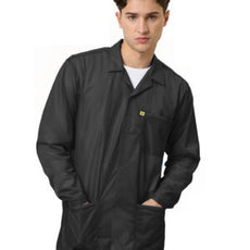 Transforming Technologies ESD Jacket, 3/4ths Length, Lapel Collar, Snap Cuff, 5X-Large, Black - JKC9029SPBK