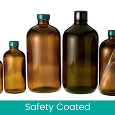 Qorpak Boston Round Safety Coated Bottles - Amber, Vacuum & Ionized 24/Case - GLC-07018