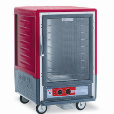 C5 3 Series Holding Cabinet with Insulation Armour, 1/2 Height, Heated Holding Module, Full Length Clear Door, Fixed Wire Slides, 220-240V, 1681-2000W, Red