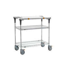PrepMate MultiStation with Accessory Pack 1, 36", Solid Galvanized top shelf and Brite Zinc Wire bottom shelf with Chrome posts